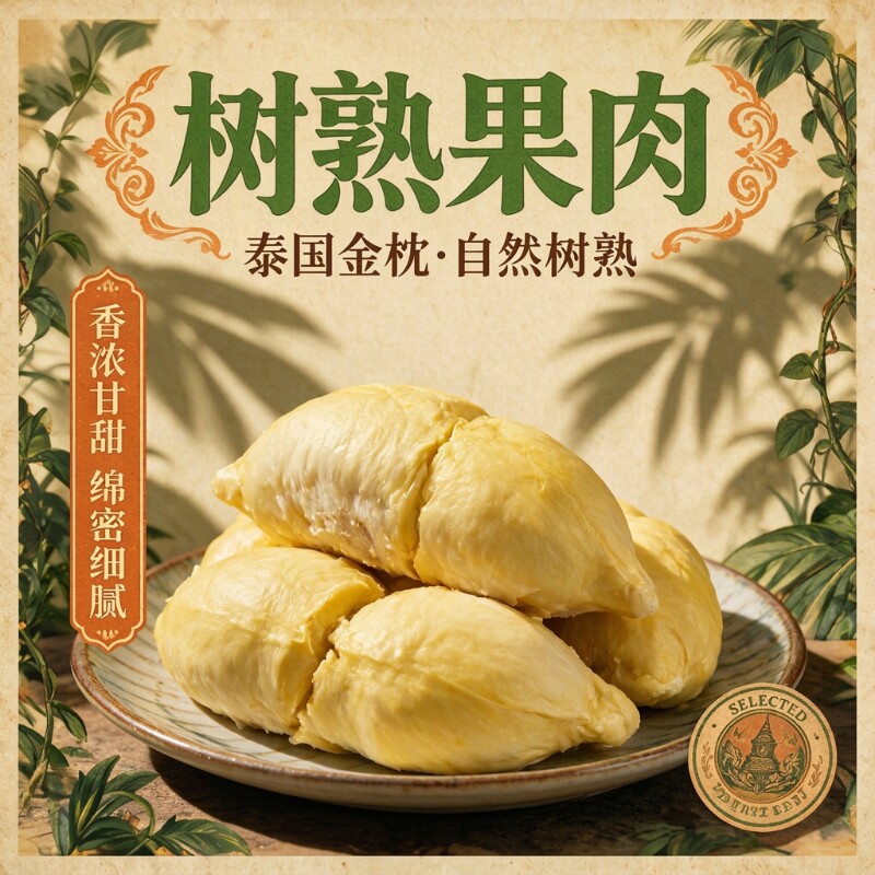 榴百皇泰国进口榴莲肉液氮冷冻新鲜带核当季水果A级金枕榴莲果肉