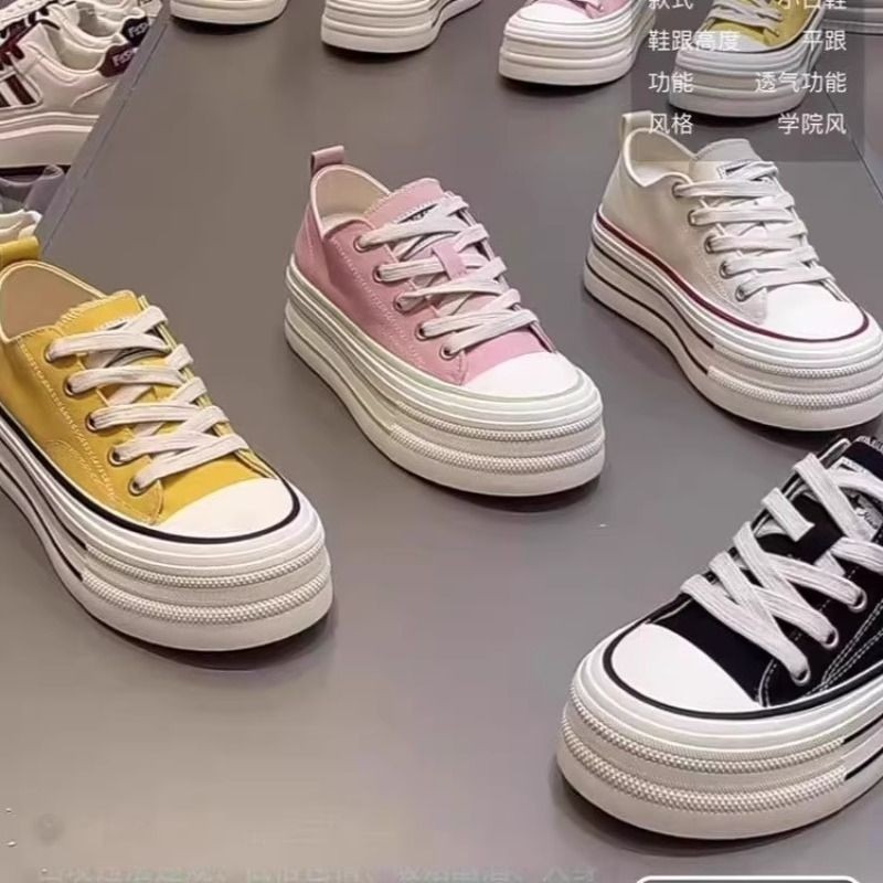 小众高颜值厚底增高帆布鞋女2025新款小白鞋ins学生百搭低帮板