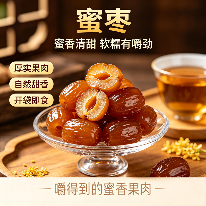 金丝蜜枣原粒干蜜枣无核蜜枣包粽子甜点散装食品解馋蜜饯优选新货