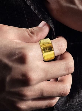 可转动旋转雕刻260字心经文宽面钛钢戒指男士高级感个性不掉色