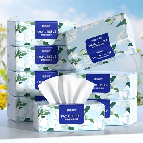 物语本色原生木浆加大加厚亲肤抽纸5层*54抽共270张/包X8包起