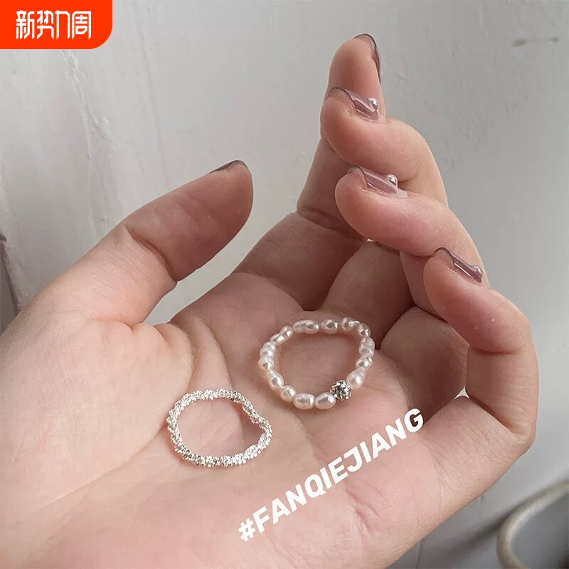 超仙手工串珠珍珠戒指女感法式食指戒日式轻奢风小众设计百搭
