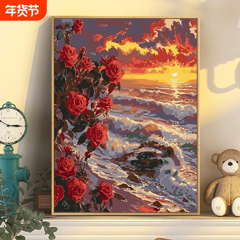 数字油画diy手绘丙烯画填色治愈解压填充客厅装饰油画绘画有框,家居饰品,DIY/数字油画,淘宝优惠券,粉丝福利购,淘宝优惠卷