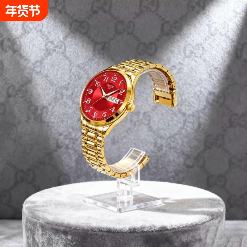 正品瑞士2024新款手表男士全自动机械风防水精钢带双日历男表夜光