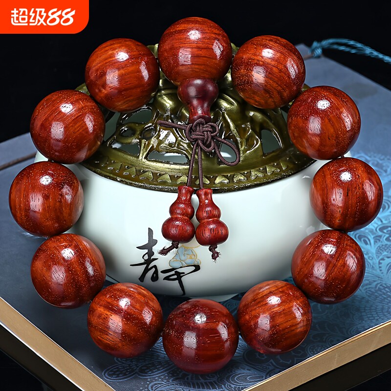 赞比亚血檀20mm佛珠手串精品同料顺纹高油密媲美檀香小叶紫檀手錬