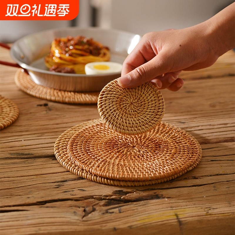 藤编隔热垫子家用防烫锅垫碗垫耐高温餐桌垫耐热盘子垫杯垫茶壶托