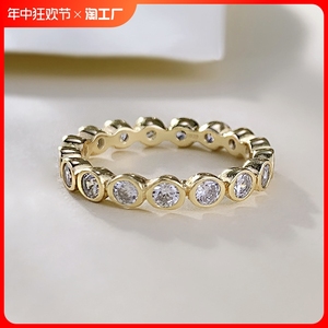 S925纯银镀金泡泡排戒高级感排钻戒指高碳钻满镶小众精致首饰百搭