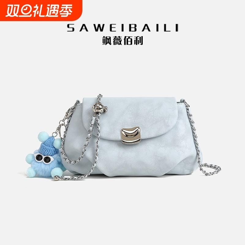 包包女包2025新款褶皱仙女蕾丝甜美链条包迷你单肩斜挎包女云朵包