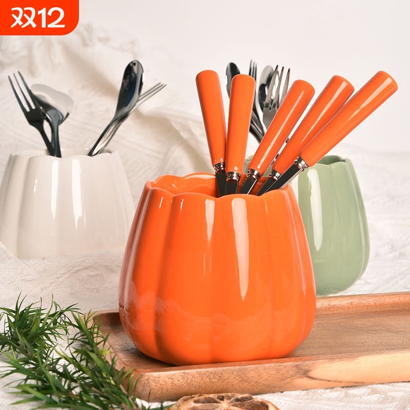 水果叉子套装家用不锈钢高颜值收纳陶瓷可爱甜品儿童创意勺子网红