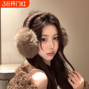 可爱毛绒耳罩女款冬季可折叠保暖棕咖色耳捂子东北防冻护耳套耳包