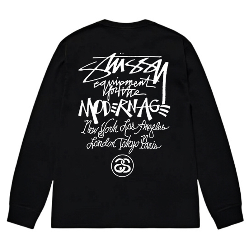 潮牌斯图西STU长袖t恤纯棉重磅300g高版本现代主义基础巡游款亲子