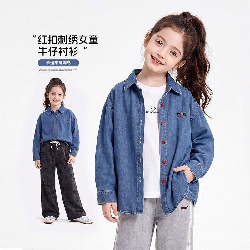 女童薄款百搭宽松牛仔外套图片