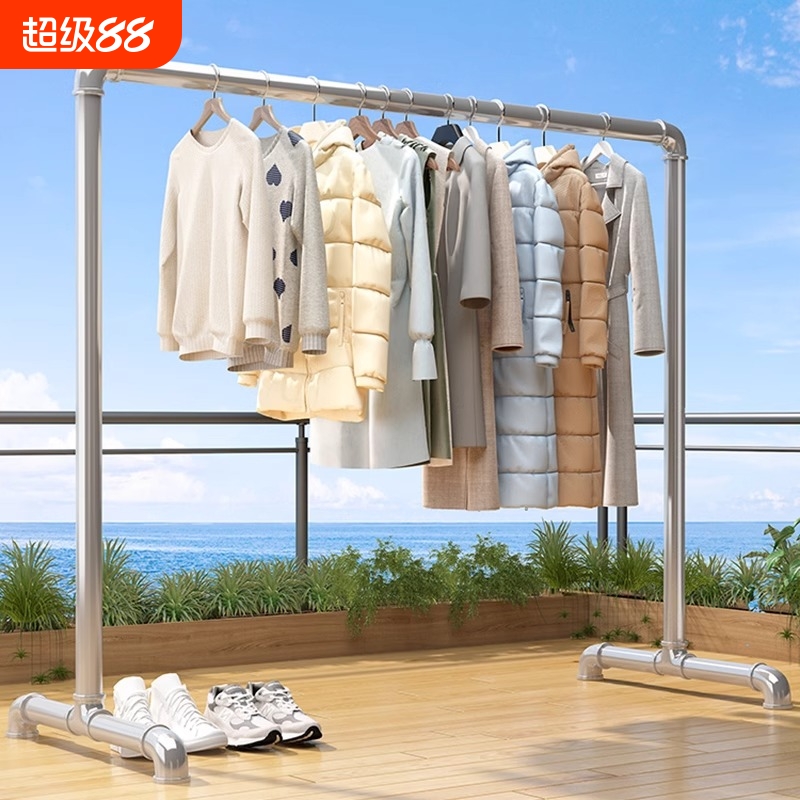 落地 服装架展示架地摊新款阳台晾晒被货架挂衣服架子单杆架水管