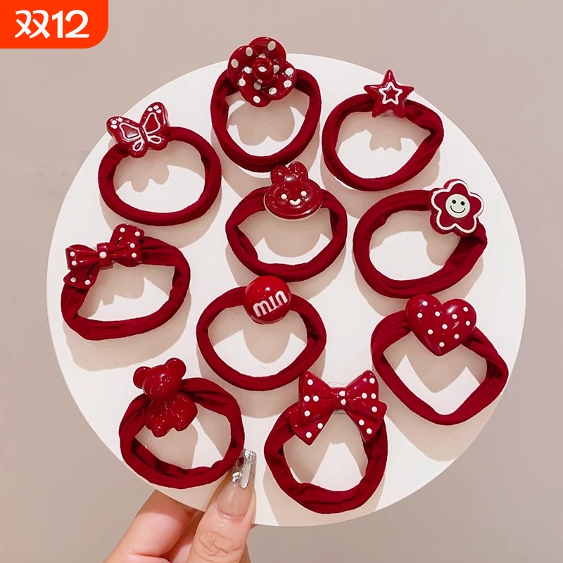 儿童头绳新年安可拉红蝴蝶结头绳女童高弹力不伤发橡皮筋发绳头饰