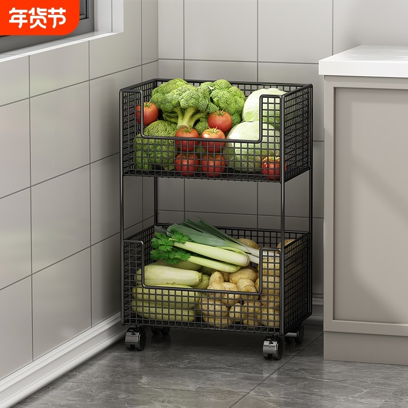 厨房蔬菜置物架落地储物水果菜篮橱柜旁多层大容量蔬菜果存放神器