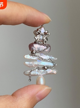 圣诞树珍珠蝴蝶结吊坠小众独特时尚精致轻奢百搭大衣毛衣项链吊坠