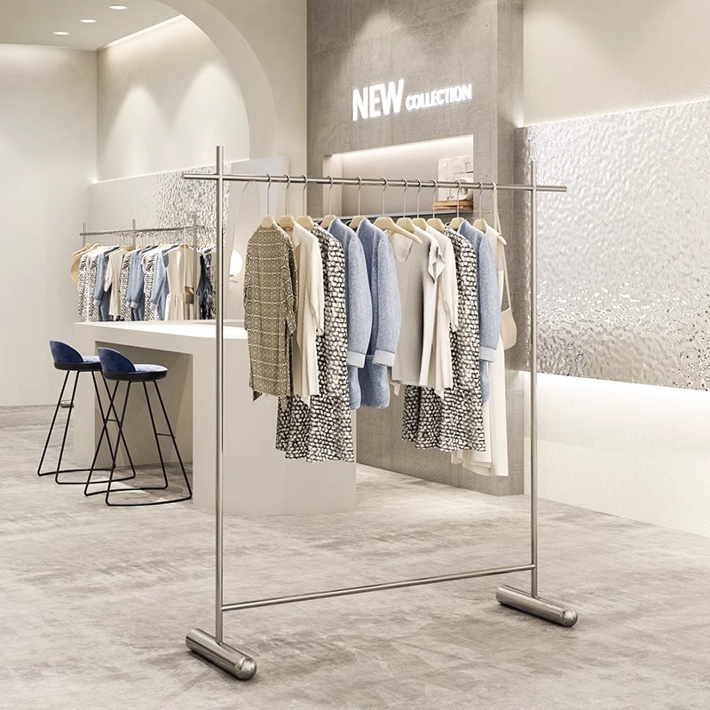 服装店展示架不锈钢简约落地式中岛挂衣架货架单杠侧挂男女童装店