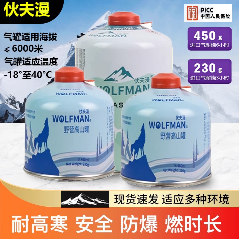 户外高山罐便携气瓶450g大容量防爆卡式炉露营燃气罐耐寒丁烷气罐图片