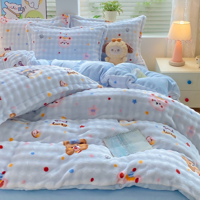 牛奶珊瑚绒被套单件冬季加绒床上四件套加厚被罩法兰绒单人三件套