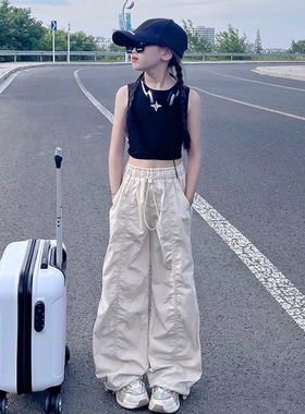 女童裤子夏季薄款2026新款儿童长裤夏装童装工装裤休闲裤白色黑色