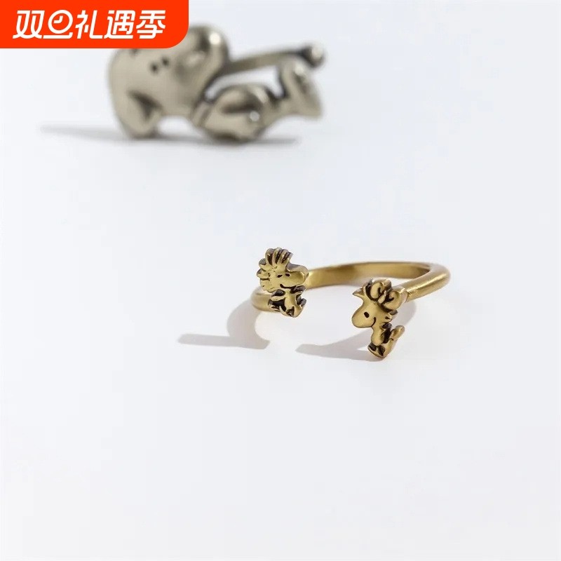 史努比&小鸟戒指可爱百搭简约卡通高颜值小众个性设计指环礼物