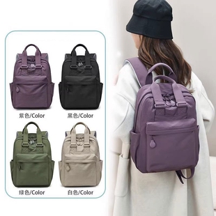 金玉鸟女士双肩包新款时尚百搭旅行背包轻便小书包紫色简约黑色