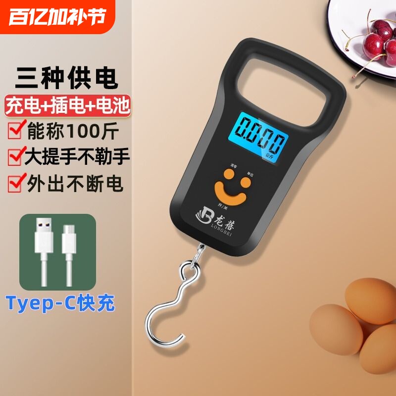 龙蓓迷你电子秤手提50kg便携式高精度家用快递称小秤弹簧小型手拿