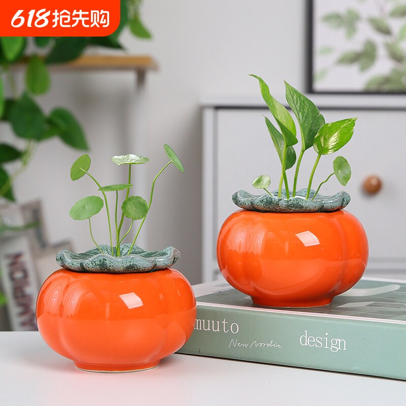 陶瓷柿柿如意桌面植物水培罐花盆多肉盆栽盆景绿萝铜钱草花器绿植