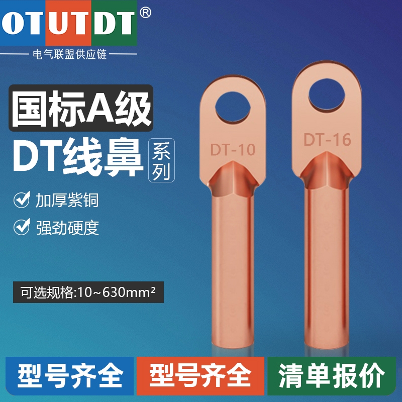 国标A级DT铜鼻子紫铜线耳10/16/25/35/70/95/150/185平方接线端子