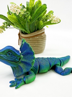 3D打印关节可动风扇蜥蜴渐变炫彩配色解压桌面摆件仿真纹理拉满