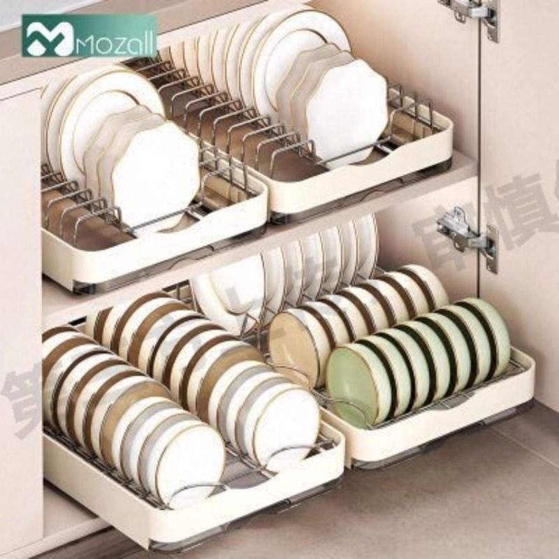 不锈钢碗碟收纳架厨房橱柜内置物架抽屉式拉篮抽拉碗柜盘沥水碗架