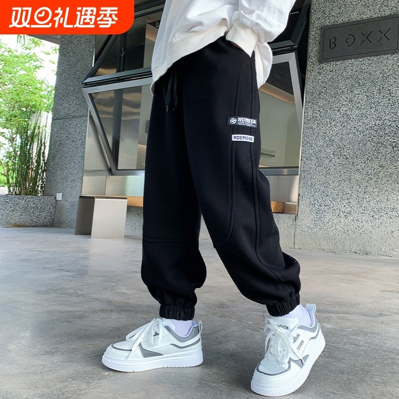 男童加绒裤子冬季男孩2025新款儿童秋冬装运动长裤中大童一体绒潮