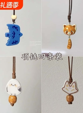 「飞鸟集」蓝色小鸟石塑黏土吊坠项链精致秋冬手工毛衣链女送礼物