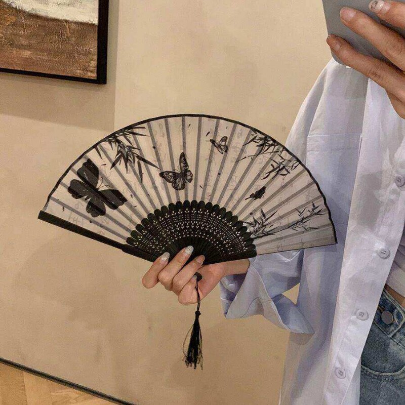 古风蝴蝶折叠扇子女便携随身汉服旗袍舞蹈拍照新中式风竹扇多规格