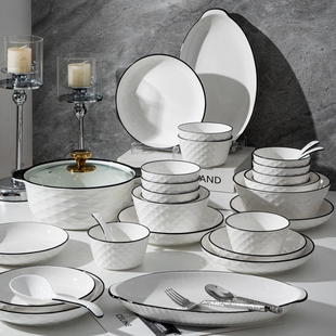 景德镇碗碟套装 餐具碗盘筷子陶瓷轻奢双耳 家用高级感乔迁2024新款