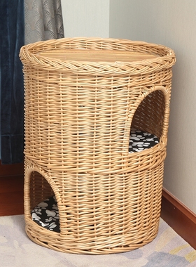 藤编猫窝双层四季通用两层加大号猫咪窝猫别墅房子猫屋猫产房编织