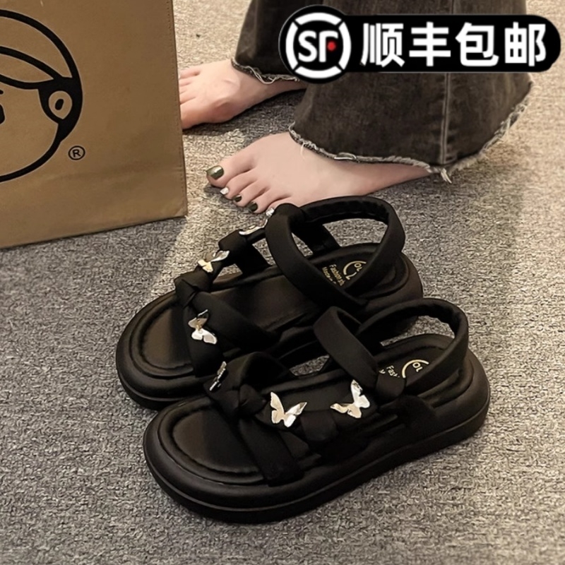 凉鞋女款2025新款夏季女士配裙子百搭不累脚厚底爆款平底罗马鞋子