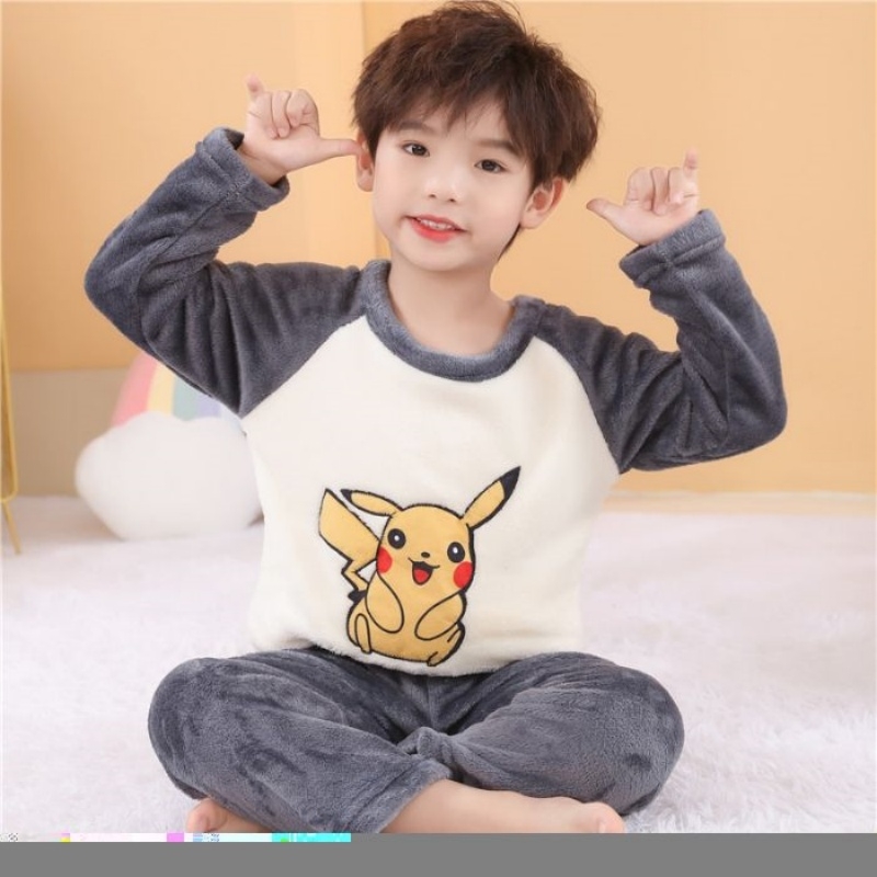 2025新款男童法兰绒睡衣秋冬季加绒加厚中大童男孩儿童珊瑚绒套装