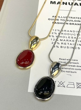 无限搭配红色不规则吊坠项链秋冬韩系小众设计毛衣链长配饰