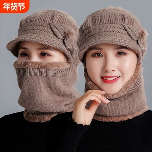 中老年人帽子女士冬天加厚连体妈妈毛线帽老人奶奶老太太冬季保暖
