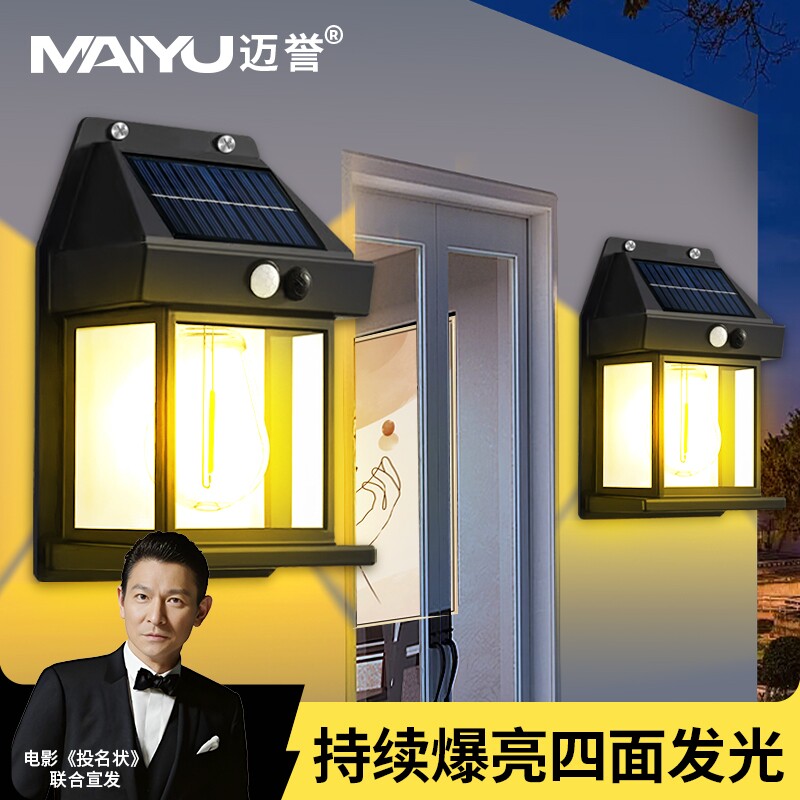 户外防水壁灯太阳能庭院墙壁灯别墅大门口背景墙感应灯花园露台灯