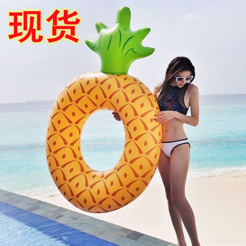新款现货菠萝充气泳圈水上PVC凤梨充气浮排成人救生圈泳圈批发