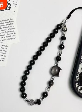 原创手机链挂链高级猫咪手机挂绳挂手腕黑色挂件ccd相机手机挂链