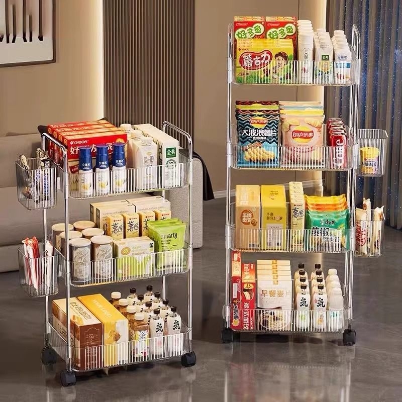 亚克力浴室透明小推车置物架床头零食落地移动多层化妆品收纳架子