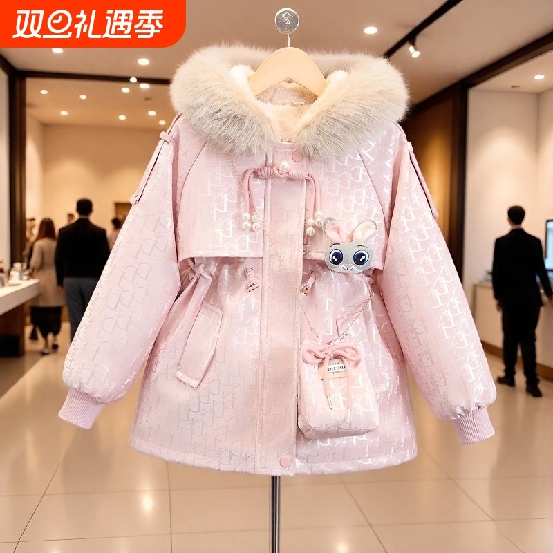 女童外套加绒加厚2025冬季新款免洗派克服外套年服女孩中大童皮衣