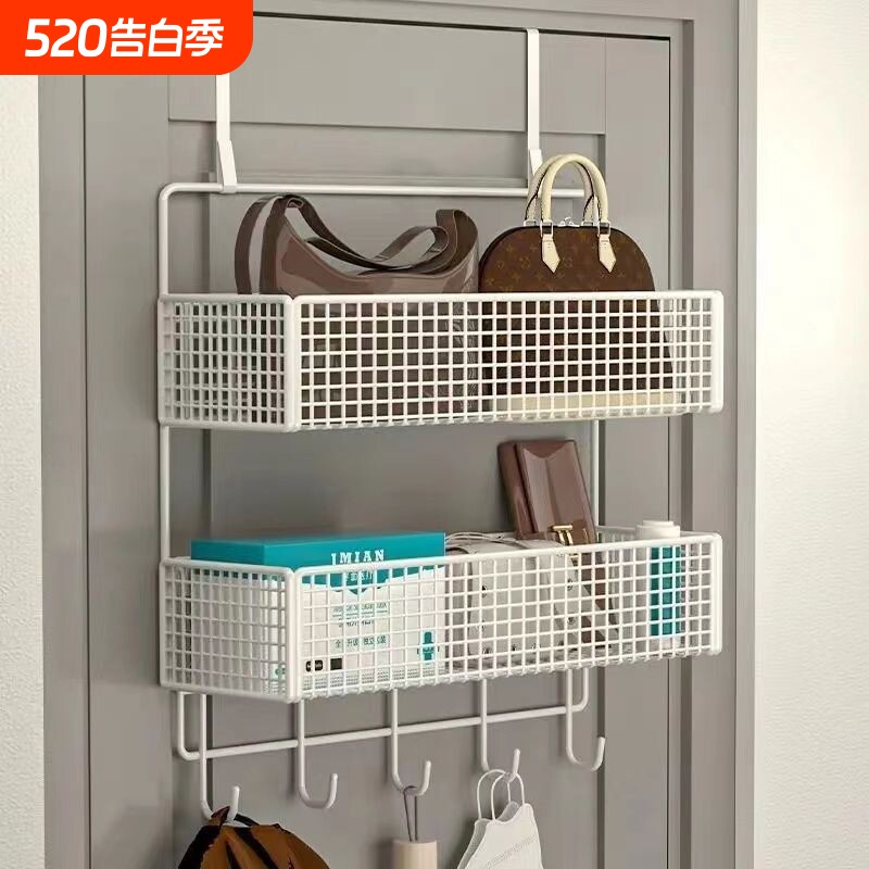 门后挂钩置物架玄关神器墙上壁挂收纳架子宿舍卧室免打孔衣柜双层