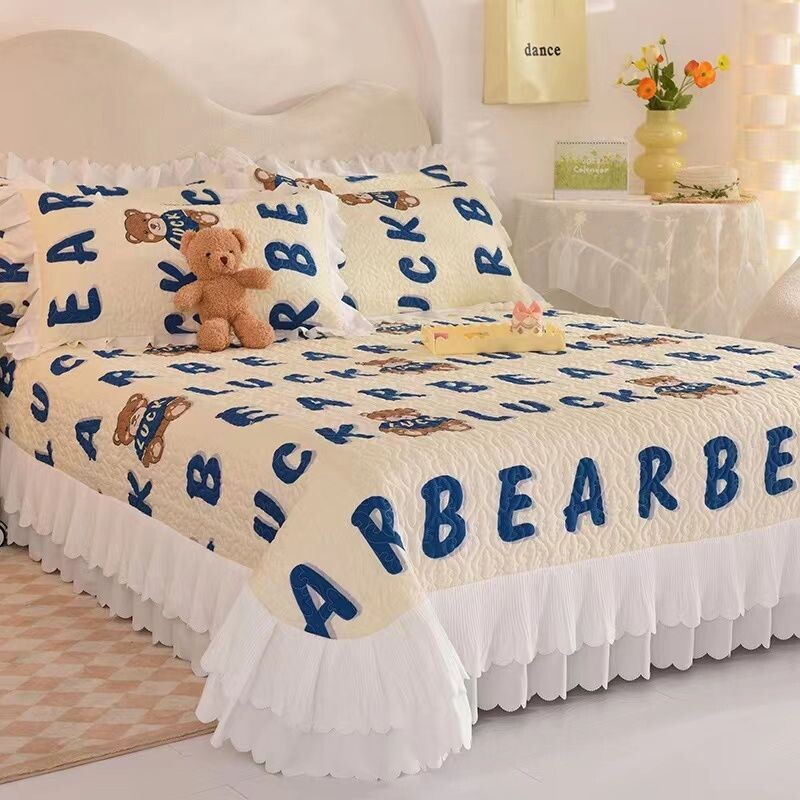 四季夹棉床盖韩版公主风床罩新款双面保护套加厚高档床单双层花边