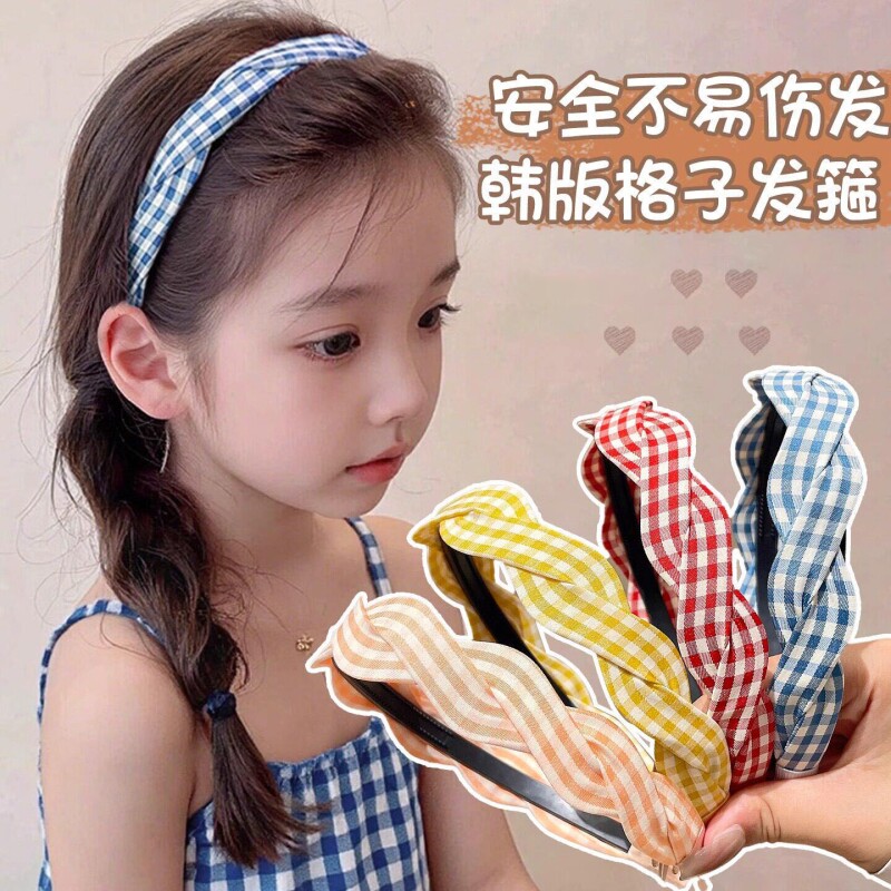儿童格纹发箍女童不勒头宽边压发发捆2026新款防滑头窟发卡头箍女