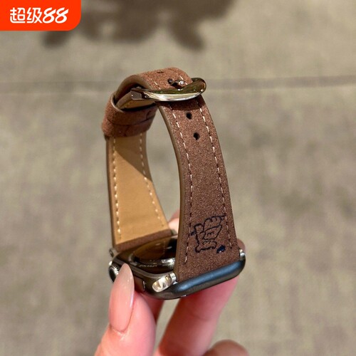 真皮红米watch6表带翻毛皮高级感45拥抱小狗印花小众小米手环9pro8pro百搭创意xiaomi智能运动配件黑色适用于