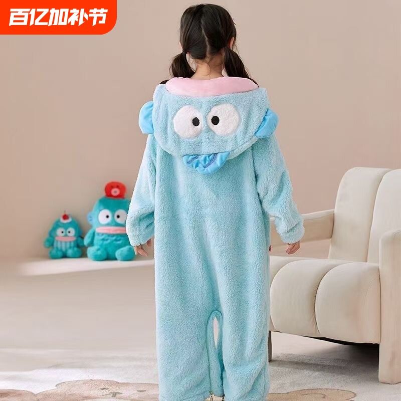 丑鱼睡衣连体儿童可爱搞怪男女童秋冬季加厚珊瑚绒卡通亲子家居服
